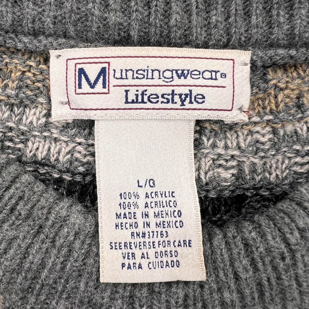 VTG 90s Munsingwear Striped Knit Sweater Men Large Gray Brown Grandpa Cozy Retro - Picture 3 of 9